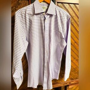 Purple checkered Enro 15.5 32-33 100% cotton. Non-iron. Tailored fit.  Used